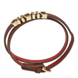 CH Carolina Herrera Brown Leather Double Wrap Bracelet