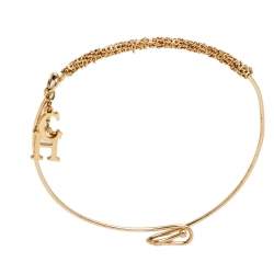 Pre Owned CH Carolina Herrera Logo Charm Gold Tone Bracelet