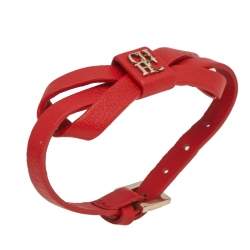 Pre Owned CH Carolina Herrera Red Leather Ribbon Bracelet