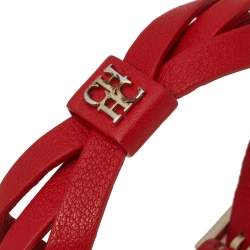 Pre Owned CH Carolina Herrera Red Leather Ribbon Bracelet