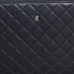 Pre Owned CH Carolina Herrera Black Quilted Leather Zip Around Document Case