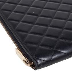Pre Owned CH Carolina Herrera Black Quilted Leather Zip Around Document Case