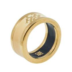 CH Carolina Herrera Cream Enamel Gold Tone Band Ring Size EU 55