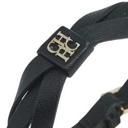 Pre Owned CH Carolina Herrera Black Leather Ribbon Bracelet