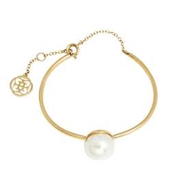 Pre Owned CH Carolina Herrera Faux Pearl Gold Tone Cuff Bracelet