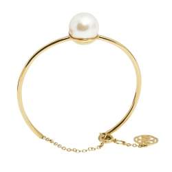 Pre Owned CH Carolina Herrera Faux Pearl Gold Tone Cuff Bracelet