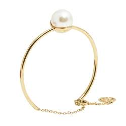 Pre Owned CH Carolina Herrera Faux Pearl Gold Tone Cuff Bracelet