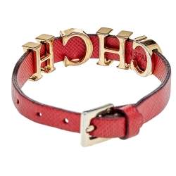 CH Carolina Herrera Red Leather Logo Charm Wrap Bracelet