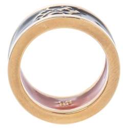 CH Carolina Herrera Black Logo Enamel Gold Tone Band Ring EU 56