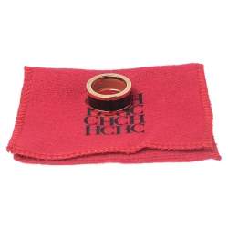 CH Carolina Herrera Black Logo Enamel Gold Tone Band Ring EU 56