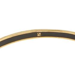 Pre Owned CH Carolina Herrera Logo Enamel Gold Tone Narrow Bangle Bracelet