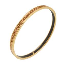 Pre Owned CH Carolina Herrera Logo Enamel Gold Tone Narrow Bangle Bracelet