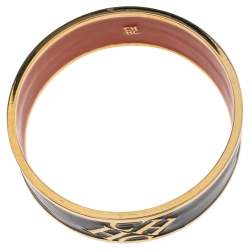 Pre Owned CH Carolina Herrera Black Enamel Gold Tone Wide Bangle Bracelet