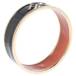 Pre Owned CH Carolina Herrera Black Enamel Gold Tone Wide Bangle Bracelet