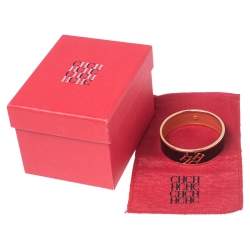 Pre Owned CH Carolina Herrera Black Enamel Gold Tone Wide Bangle Bracelet