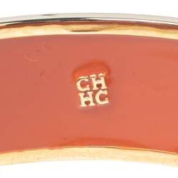 Pre Owned CH Carolina Herrera Black Enamel Gold Tone Wide Bangle Bracelet
