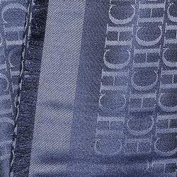 Pre Owned CH Carolina Herrera Blue Monogram Jacquard Silk Wool Scarf