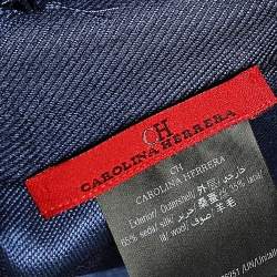 Pre Owned CH Carolina Herrera Blue Monogram Jacquard Silk Wool Scarf