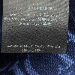 Pre Owned CH Carolina Herrera Blue Monogram Jacquard Silk Wool Scarf