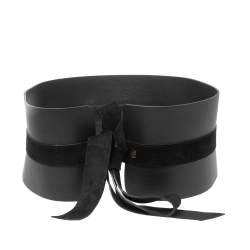 Pre Owned CH Carolina Herrera Black Leather and Suede Obi Waist Belt