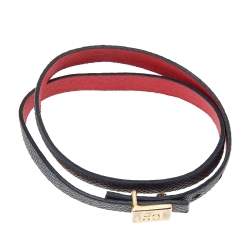 CH Carolina Herrera Black Leather Double Wrap Bracelet