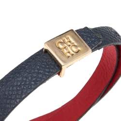 CH Carolina Herrera Black Leather Double Wrap Bracelet