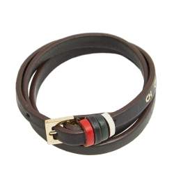 Pre Owned CH Carolina Herrera Brown Leather Gold Tone Wrap Bracelet