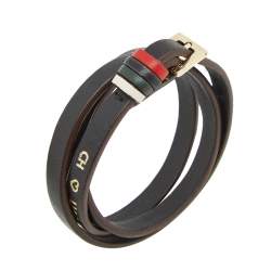 Pre Owned CH Carolina Herrera Brown Leather Gold Tone Wrap Bracelet