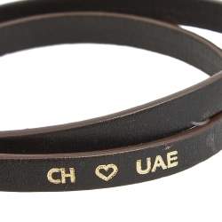 Pre Owned CH Carolina Herrera Brown Leather Gold Tone Wrap Bracelet