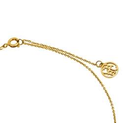 Pre Owned CH Carolina Herrera Crystal Logo Pendant Gold Tone Necklace