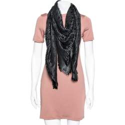 Pre Owned CH Carolina Herrera Black Lurex Logo Monogram Silk & Wool Square Scarf