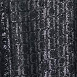 Pre Owned CH Carolina Herrera Black Lurex Logo Monogram Silk & Wool Square Scarf