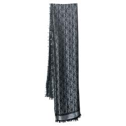 Pre Owned CH Carolina Herrera Black Lurex Logo Monogram Silk & Wool Square Scarf