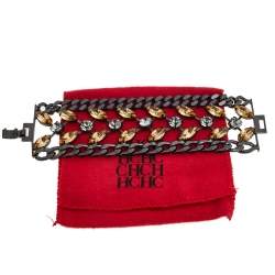 Pre Owned CH Carolina Herrera Crystal Black Tone Clasp Bracelet 