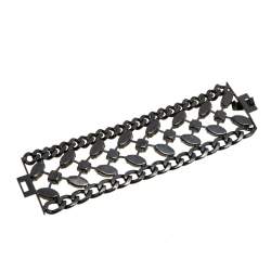 Pre Owned CH Carolina Herrera Crystal Black Tone Clasp Bracelet 