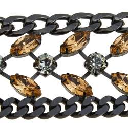 Pre Owned CH Carolina Herrera Crystal Black Tone Clasp Bracelet 
