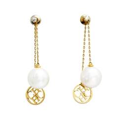 Pre Owned CH Carolina Herrera Gold Tone Logo & Pearl Drop Earrings