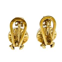Pre Owned CH Carolina Herrera Faux Pearl Gold Tone Logo Earrings