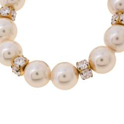 Pre Owned Carolina Herrera CH Faux Pearl Crystals Gold Tone Metal Bracelet
