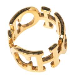 Pre Owned Carolina Herrera CH Gold Tone Between the Line Ring EU 54