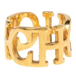 Pre Owned Carolina Herrera CH Gold Tone Between the Line Ring EU 54