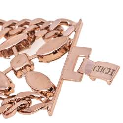 Pre Owned Carolina Herrera CH Crystals Gold Tone Metal Bracelet