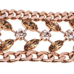 Pre Owned Carolina Herrera CH Crystals Gold Tone Metal Bracelet
