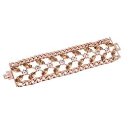 Pre Owned Carolina Herrera CH Crystals Gold Tone Metal Bracelet