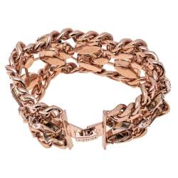 Pre Owned Carolina Herrera CH Crystals Gold Tone Metal Bracelet