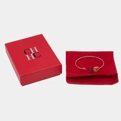 Pre Owned CH Carolina Herrera Gold Tone Crystal Logo Keys Bracelet