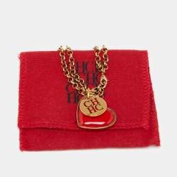 Pre Owned CH Carolina Herrera Heart Charm Gold-Tone Bracelet
