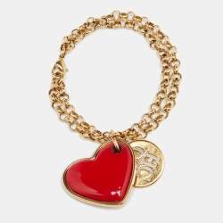 Pre Owned CH Carolina Herrera Heart Charm Gold-Tone Bracelet