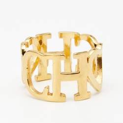 Pre Owned CH Carolina Herrera CH Gold Tone Between the Line Ring EU 54