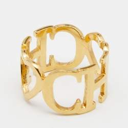 Pre Owned CH Carolina Herrera CH Gold Tone Between the Line Ring EU 54